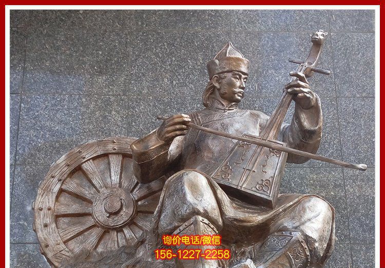 景区户外一位拉二胡的仿古石雕二胡雕塑