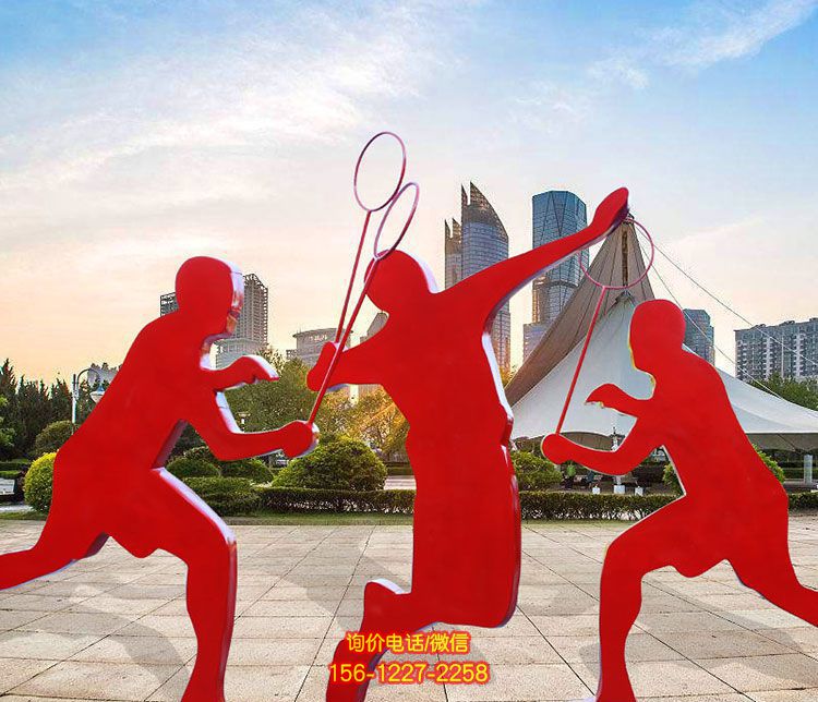 不锈钢抽象剪影打羽毛球人物雕塑