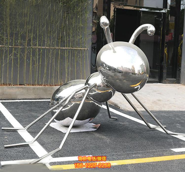 别墅园林景区摆放镜面不锈钢蚂蚁雕塑