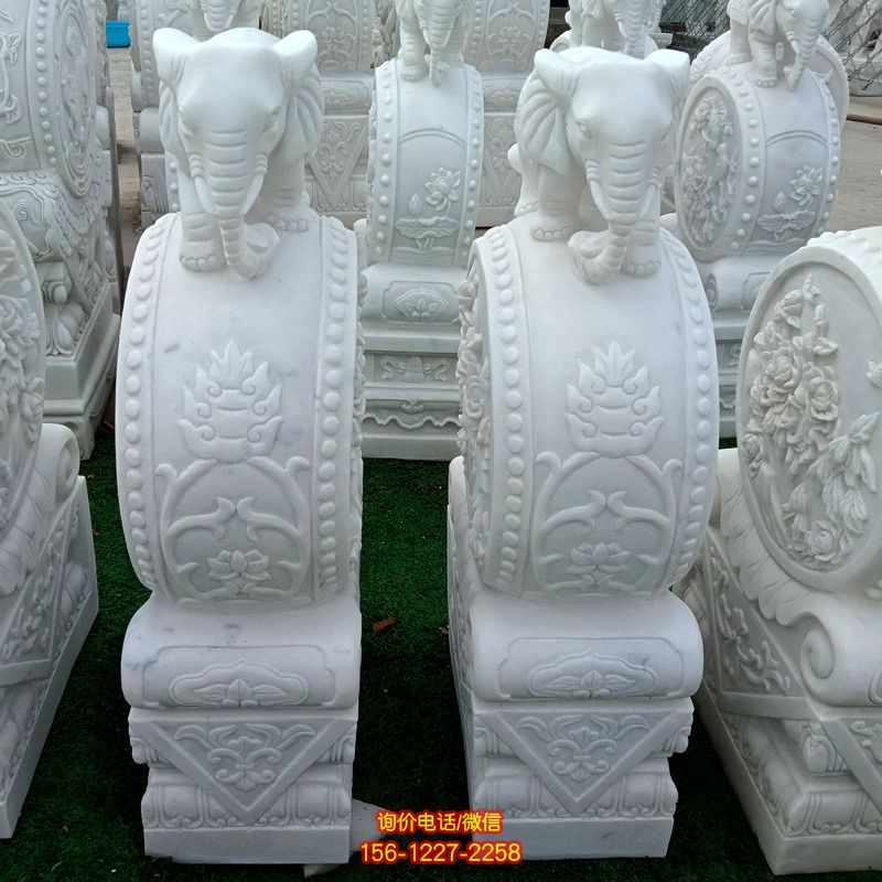汉白玉吉祥小象别墅门口摆放抱鼓石仿古雕刻 汉白玉吉祥小象别墅门口摆放抱鼓石仿古雕刻