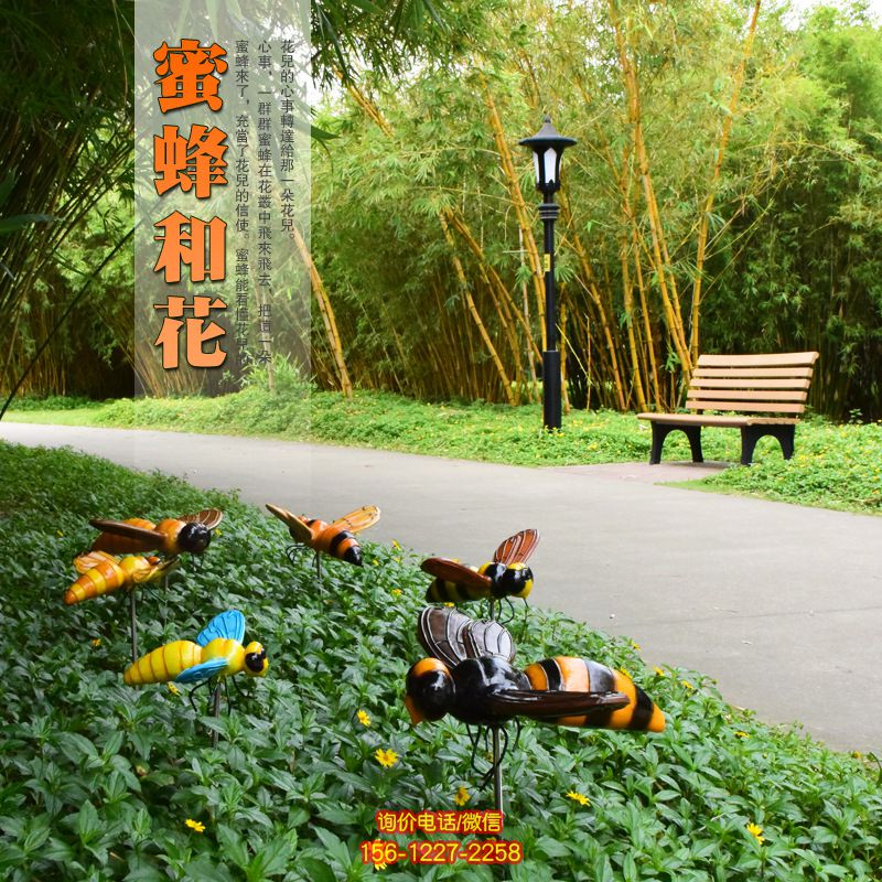 花园海边观光卡通蜜蜂和花树脂蜜蜂雕塑 花园海边观光卡通蜜蜂和花树脂蜜蜂雕塑