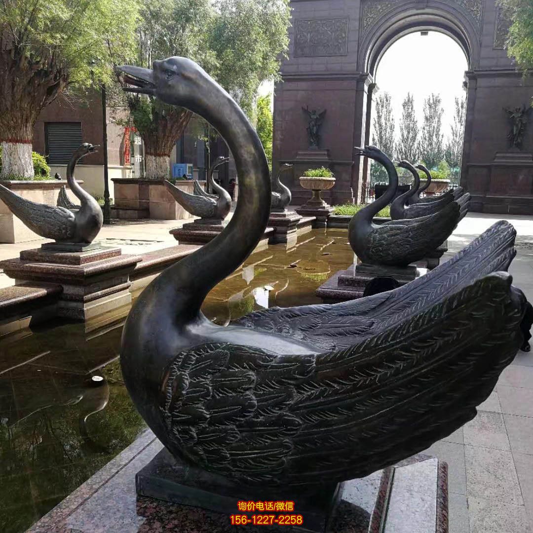 玻璃钢户外别墅铜铸水池天鹅雕塑