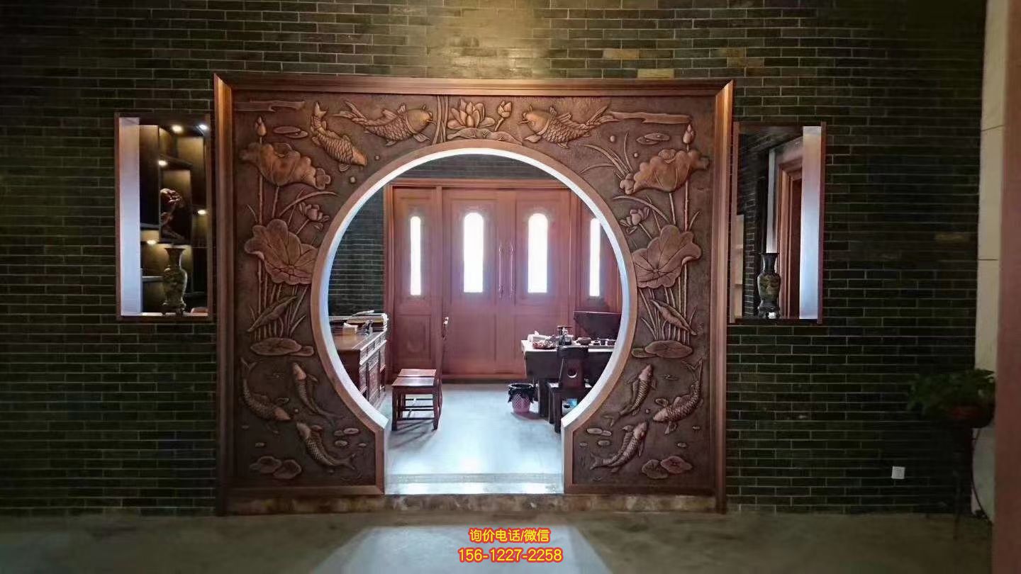 莲莲有鱼铜浮雕,室内装饰拱门浮雕画 莲莲有鱼铜浮雕,室内装饰拱门浮雕画