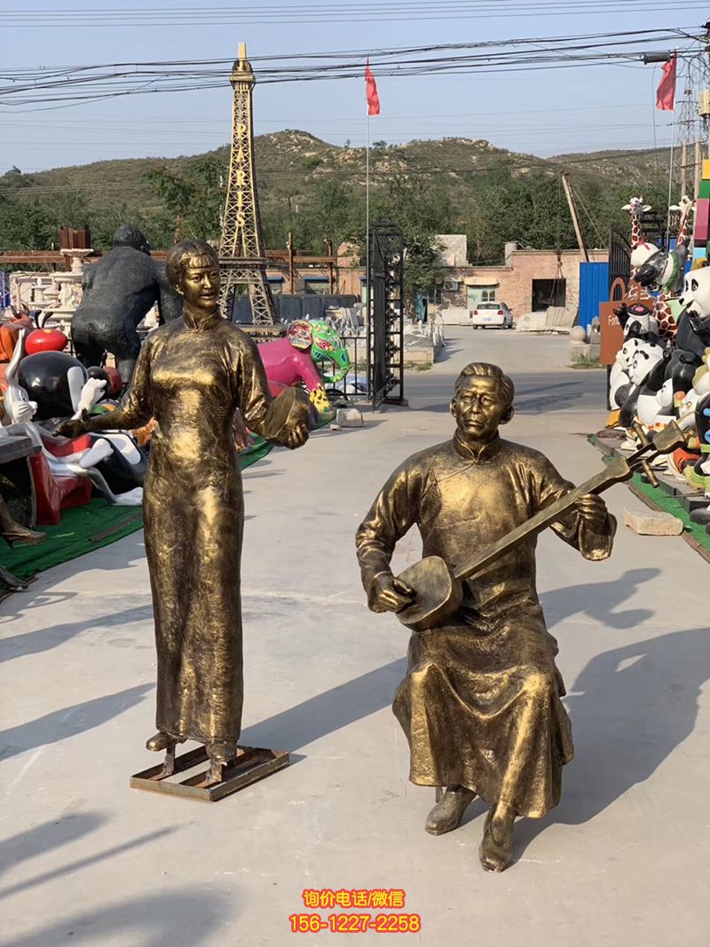 玻璃钢仿铜民俗音乐弹唱人物情景雕塑弹雕塑 玻璃钢仿铜民俗音乐弹唱人物情景雕塑弹雕塑