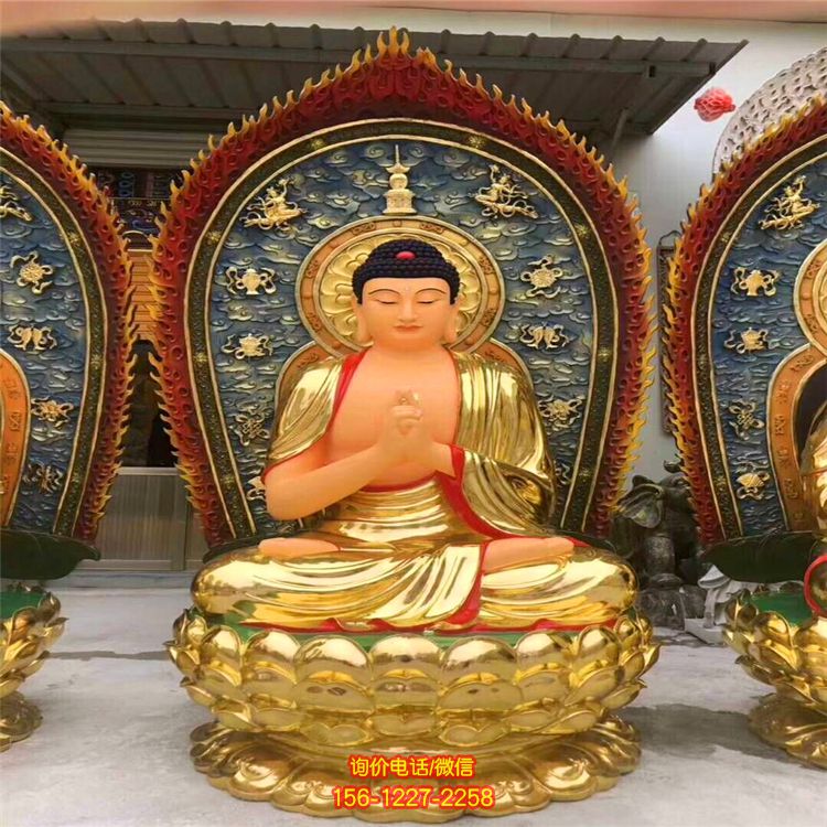 不锈钢喷金烤漆寺庙大型景观三圣雕塑 不锈钢喷金烤漆寺庙大型景观三圣雕塑
