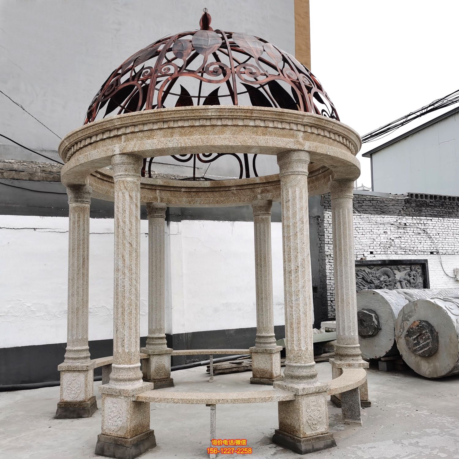 圆形欧式铁艺园林大理石凉亭雕塑