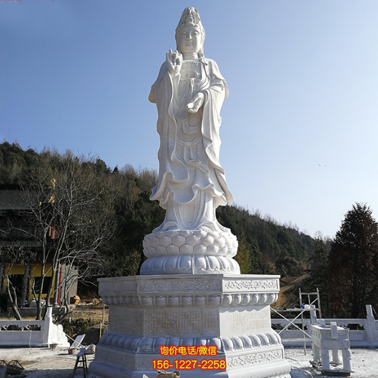 观音佛像，汉白玉滴水观音石雕石像