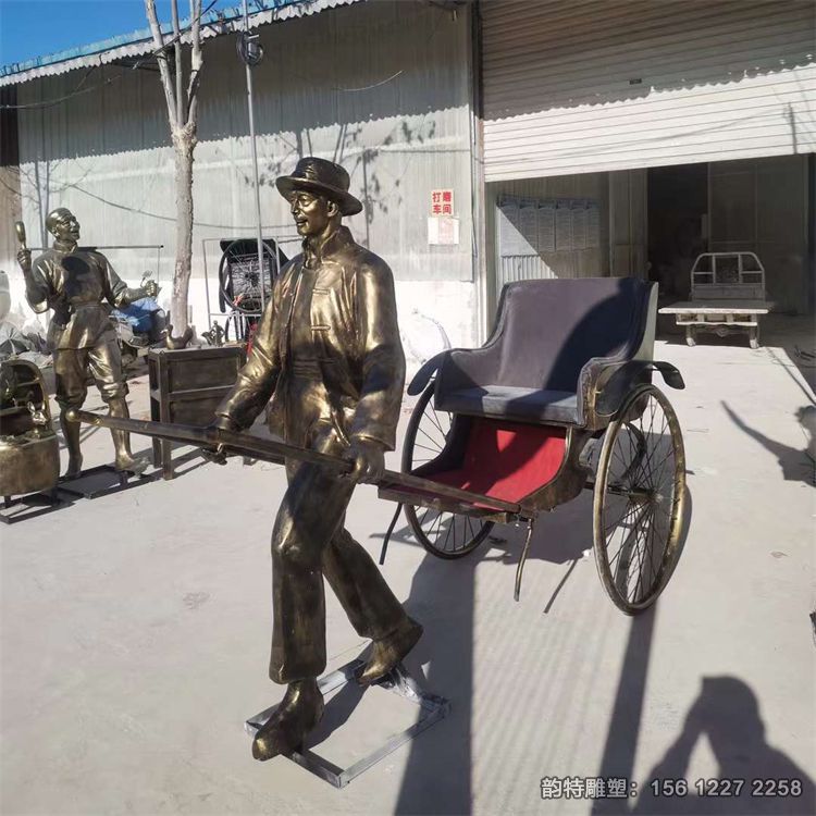 车夫拉黄包车雕塑,玻璃钢仿铜人物雕塑 车夫拉黄包车雕塑,玻璃钢仿铜人物雕塑