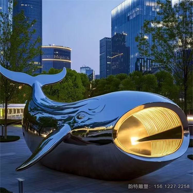 不锈钢鲸鱼雕塑 水景海洋生物定制厂家