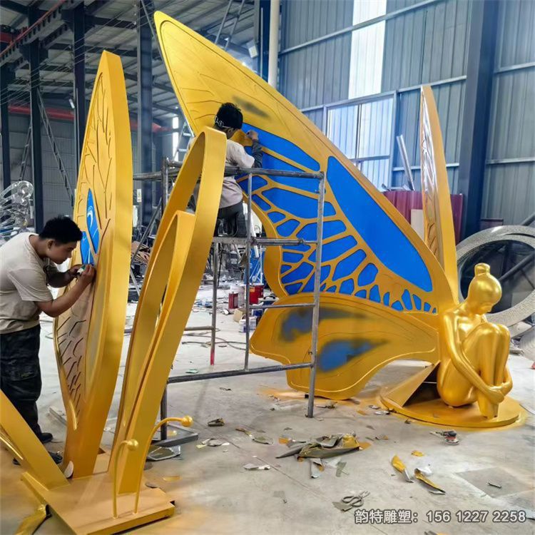 不锈钢蝴蝶仙子雕塑 手工彩绘现场实拍图 不锈钢蝴蝶仙子雕塑 手工彩绘现场实拍图