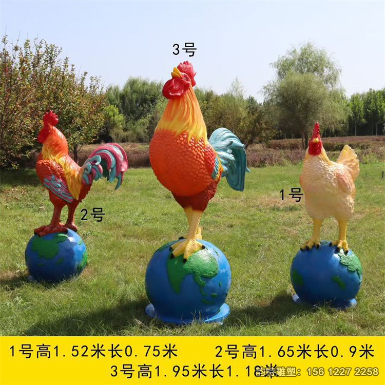 玻璃钢公鸡雕塑 彩绘仿真鸡模型