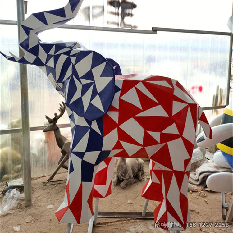 彩色几何大象雕塑 不锈钢大象模型